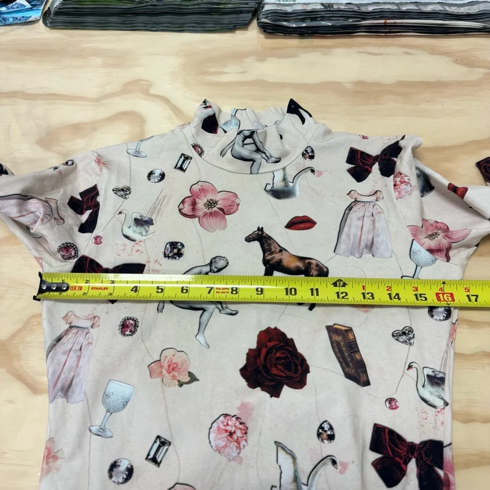 Samantha Pleet Starcrossed 3/4 Sleeve Bodysuit Collage Stretch Cream Medium - Picture 12 of 15